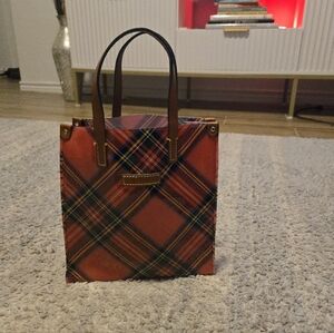 Dooney & Bourke red tartan plaid tote with leather strap